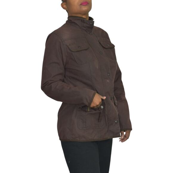 Barbour Utility Jacket Brown Wax Cotton Flannel Lined Slim Hip Length Size 10 - Picture 16 of 16